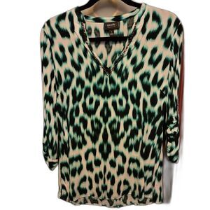 Nicole Teal and Black Leopard Print Blouse